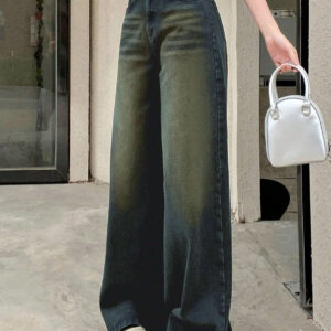 whisker wash wide leg jeans for women