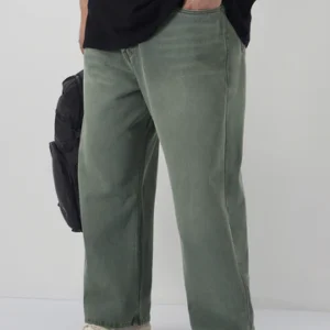 plus men's grey loose baggy fit heavy washed jeans non stretchable